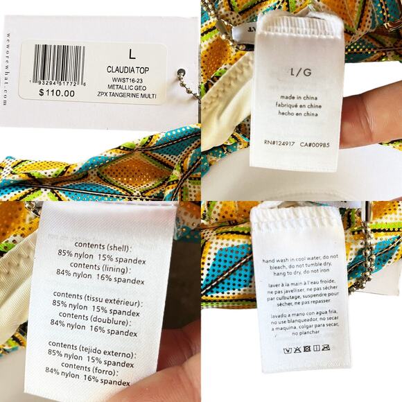 WEWOREWHAT Metallic Geo Bikini Set Ruched Bottom Claudia Top Orange Blue Large - Picture 7 of 15